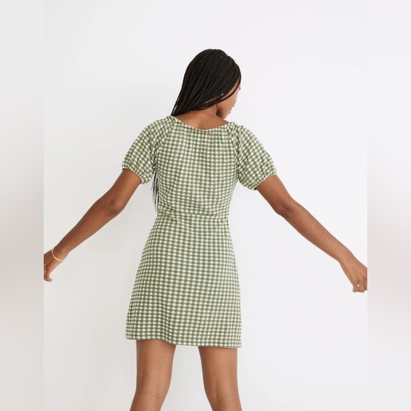 Madewell Jacquard Puff Sleeve Mini Dress Gingham Faded Palm Green Small Cottage - Picture 4 of 13